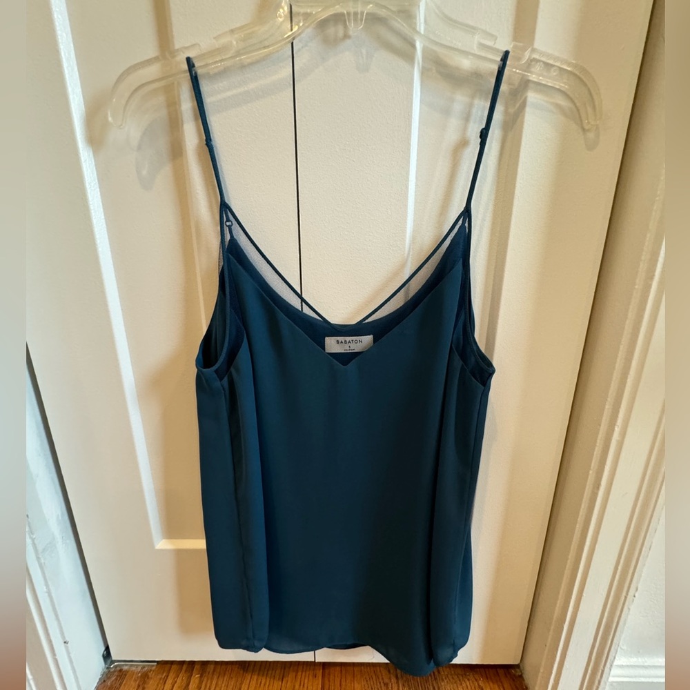 Babaton Aritzia dark blue camisole with mesh v neck